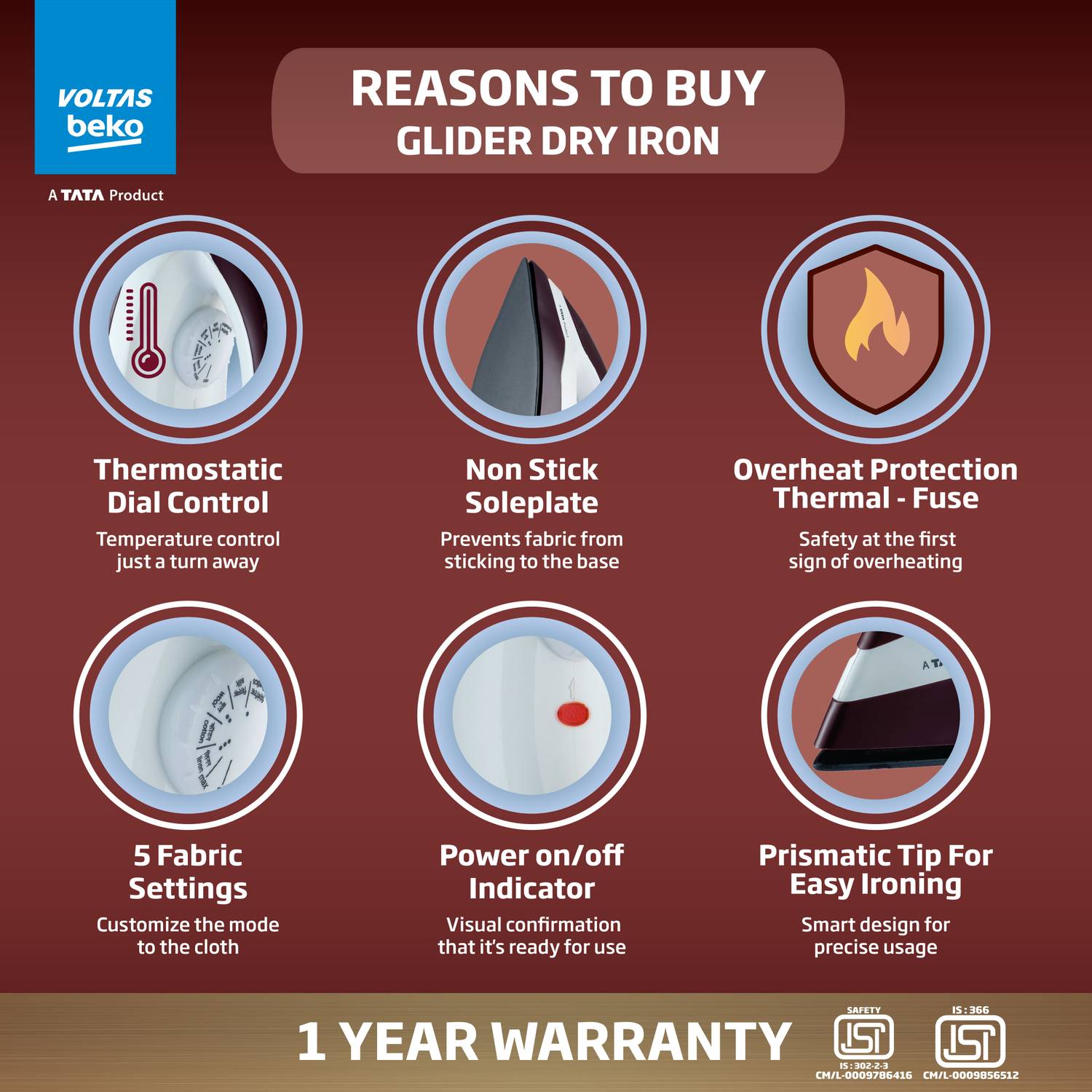 Voltas Beko by Tata I1000VD-BGWH 1000W Dry Iron - Image 3