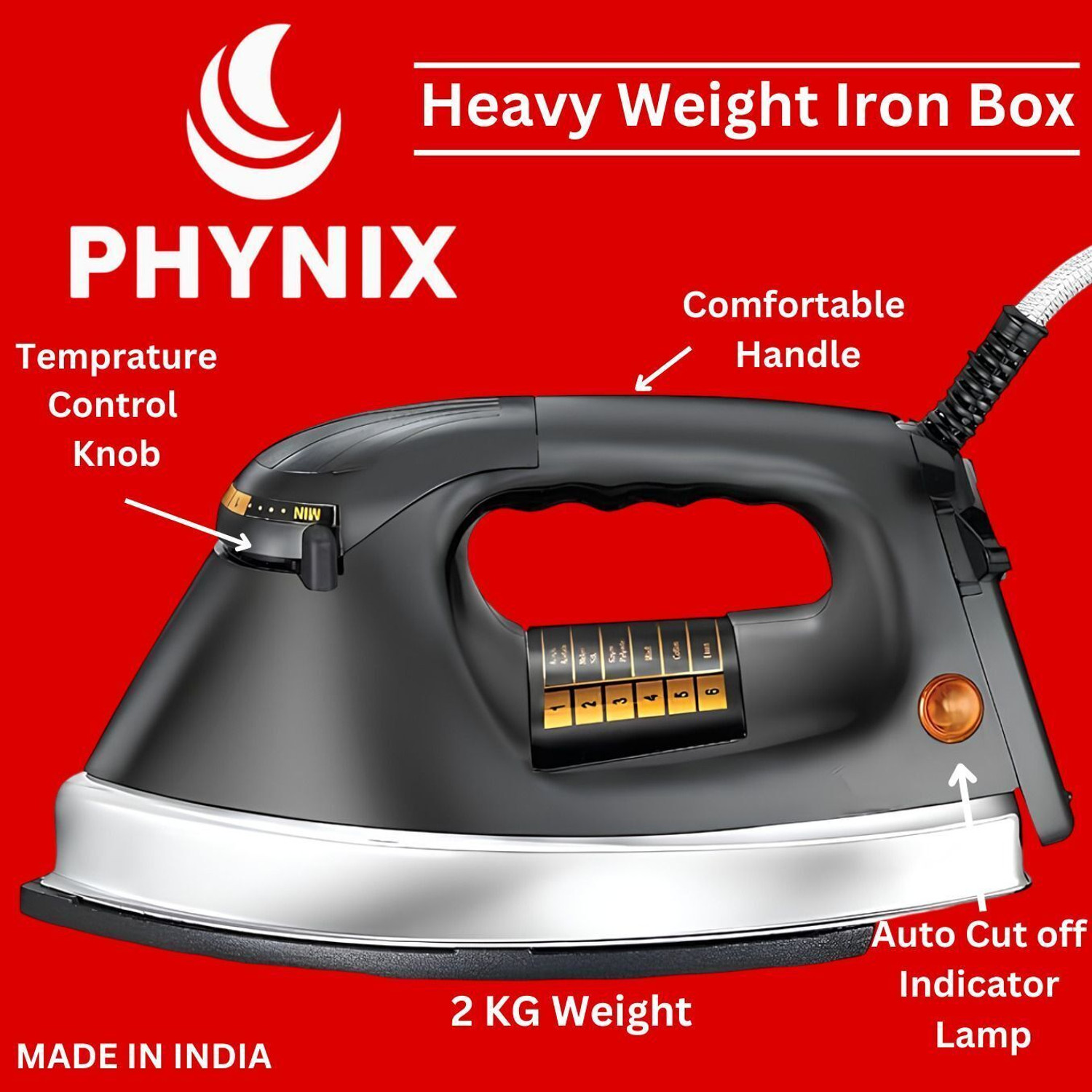 Image of Phynix Seltos 2 KG Heavy Weight Automatic Press Box with Stainless Steel Base 750 W Dry Iron