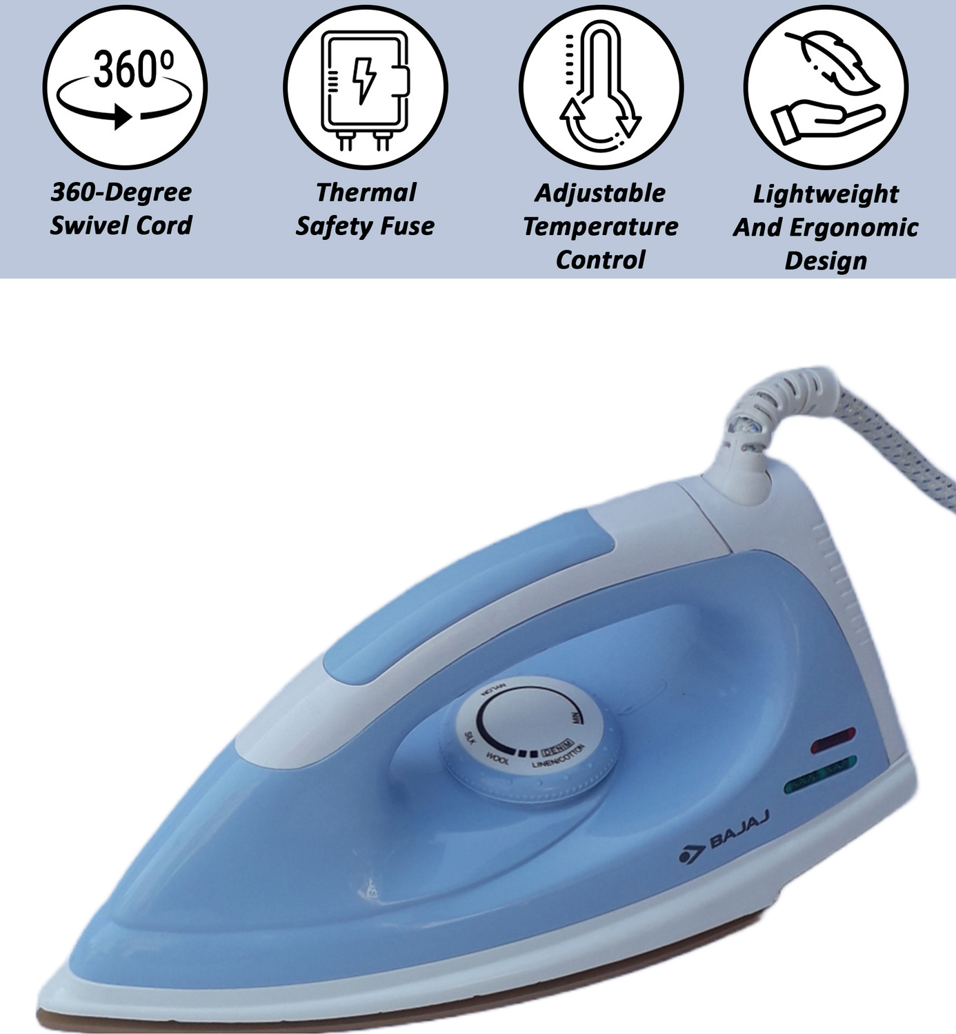 Image of BAJAJ by Bajaj Dx7 Neo Dry Iron (Blue) 1000 W Dry Iron