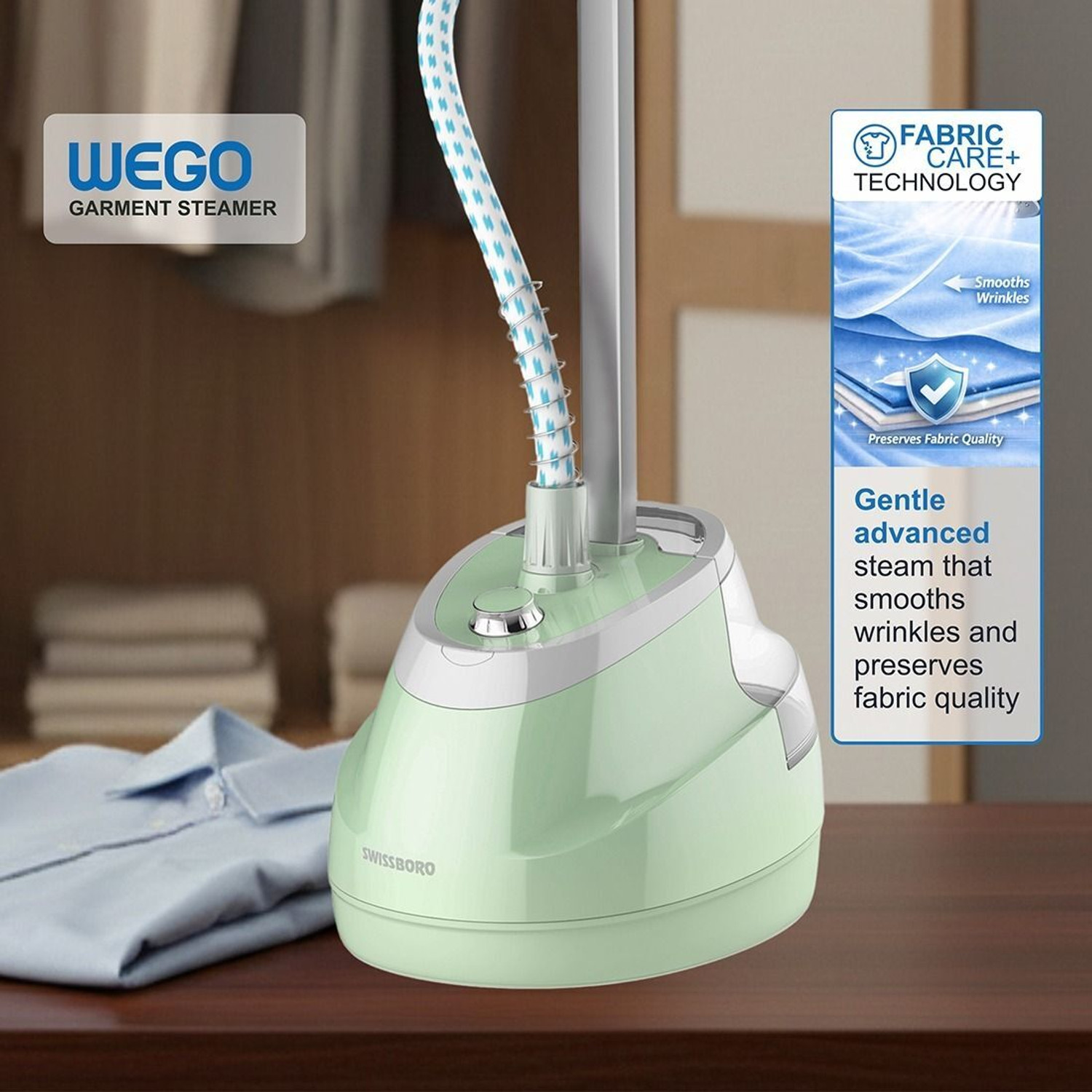 Image of swissboro Wego Garment Steamer 1.6L Water Tank | 8 Steam Settings 2000W Powerful 35g /min 2000 W Garment Steamer