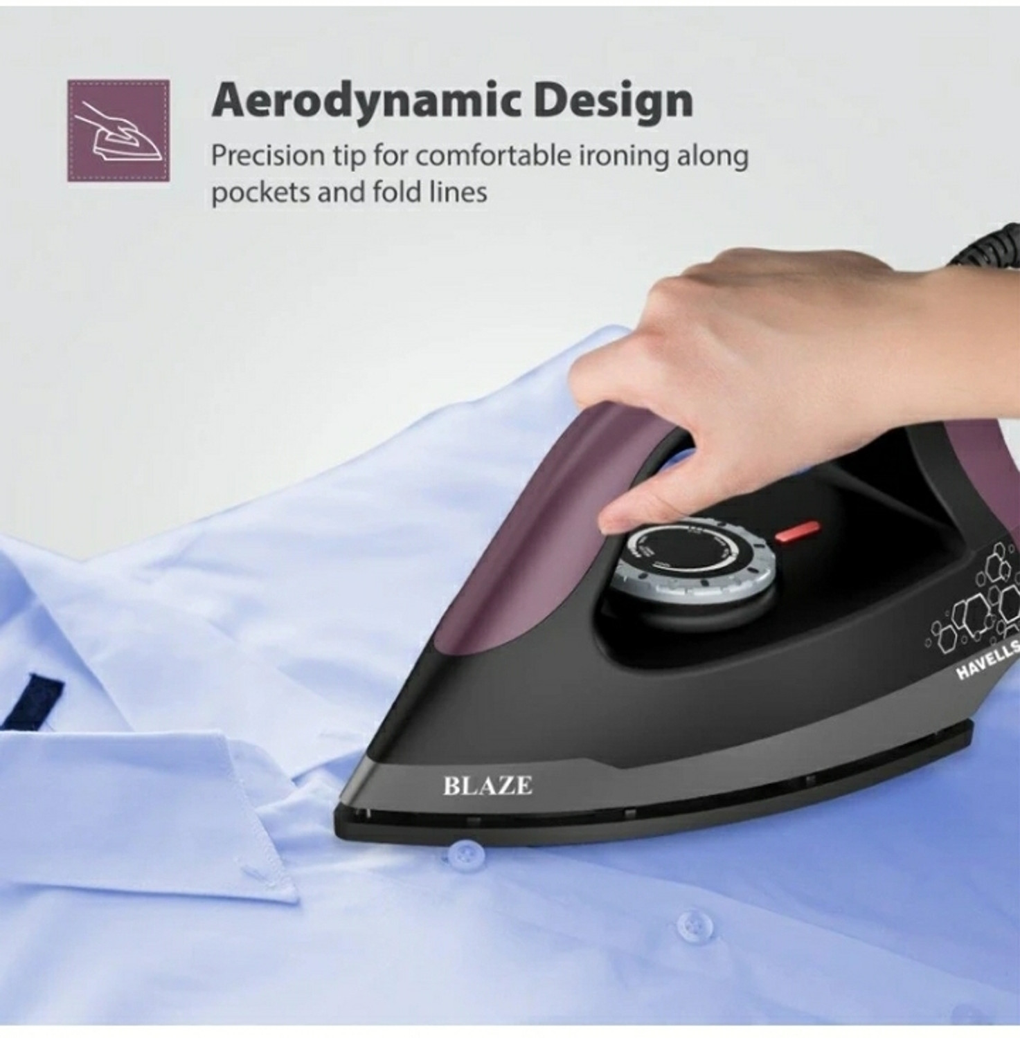 Image of HAVELLS by HAVELLS BLAZE HEAVY WEIGHT FLAT-TYPE HEATINGH ELEMENT , AERODYNAMIC DESIGN 1250 W Dry Iron