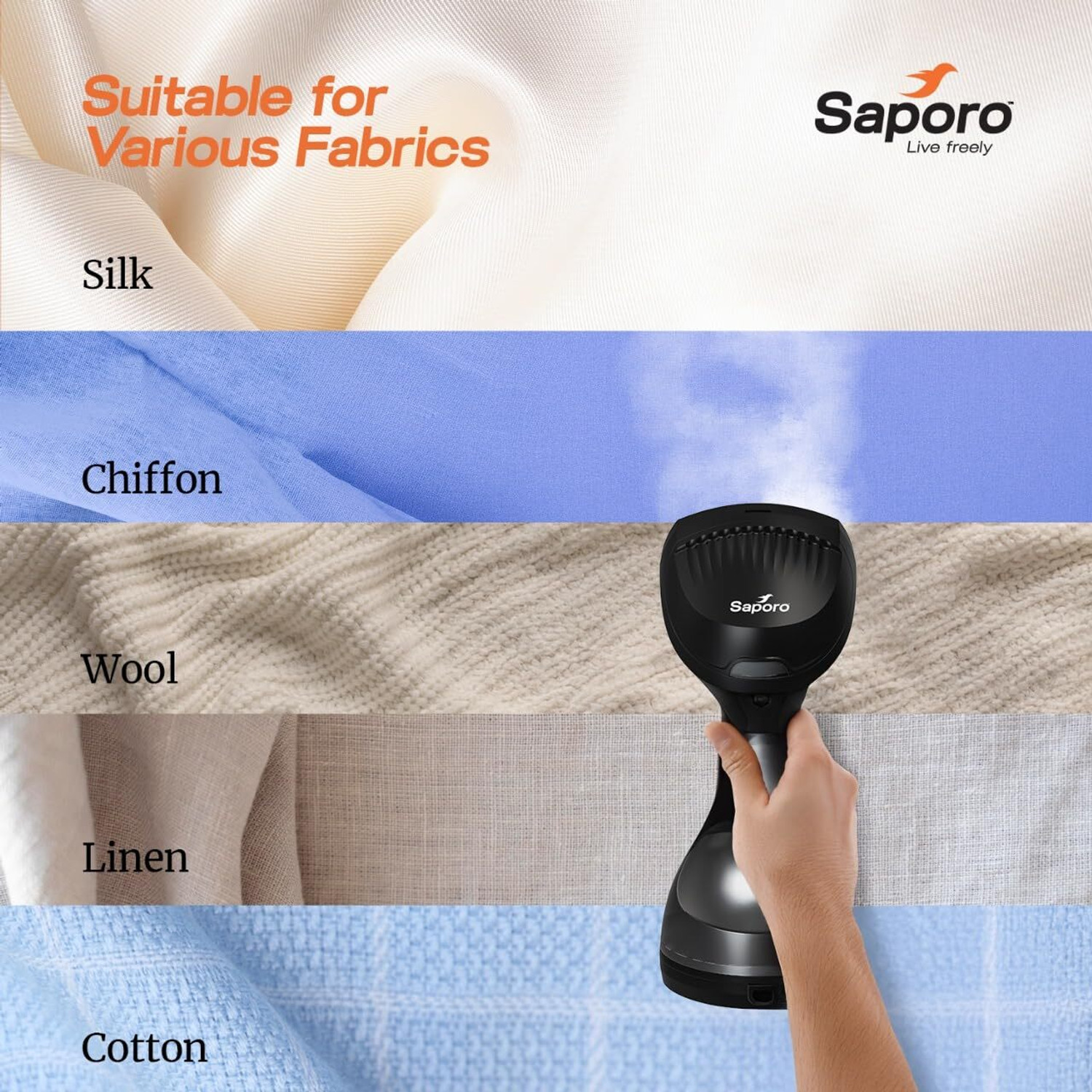 Image of SAPORO by SAPORO SteamMate Handheld Garment Steamer for Clothes, with 300ml Water Tank 1500 W Garment Steamer