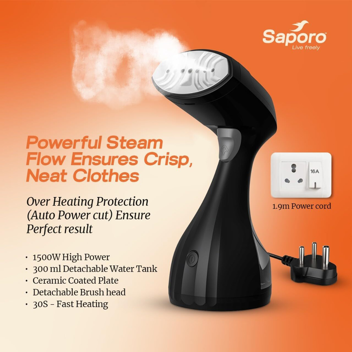 Image of SAPORO by SAPORO SteamMate Handheld Garment Steamer for Clothes, with 300ml Water Tank 1500 W Garment Steamer