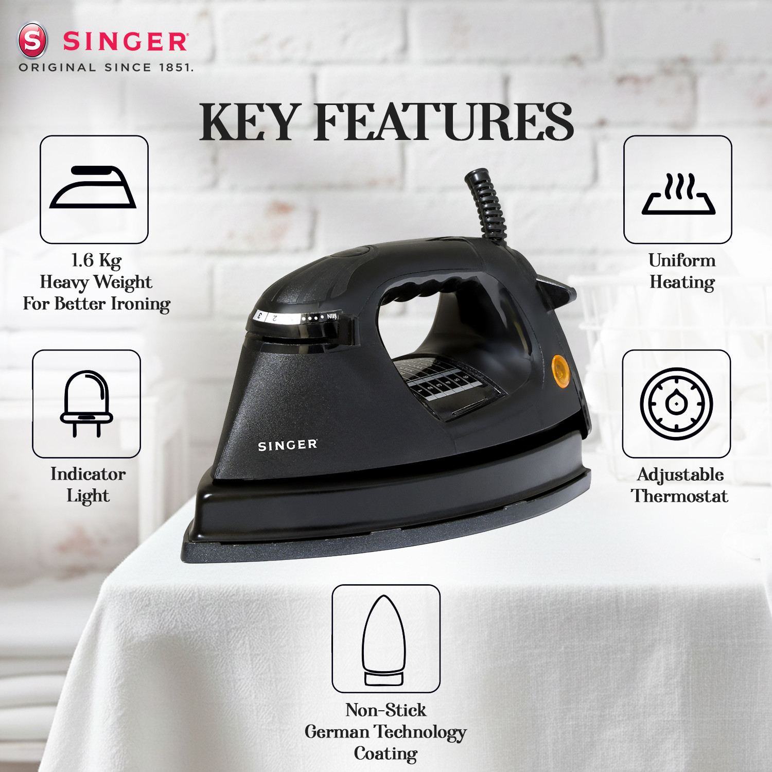 Image of SINGER Shakti Press Heavy Weight 1.6 Kg 1000 W Dry Iron