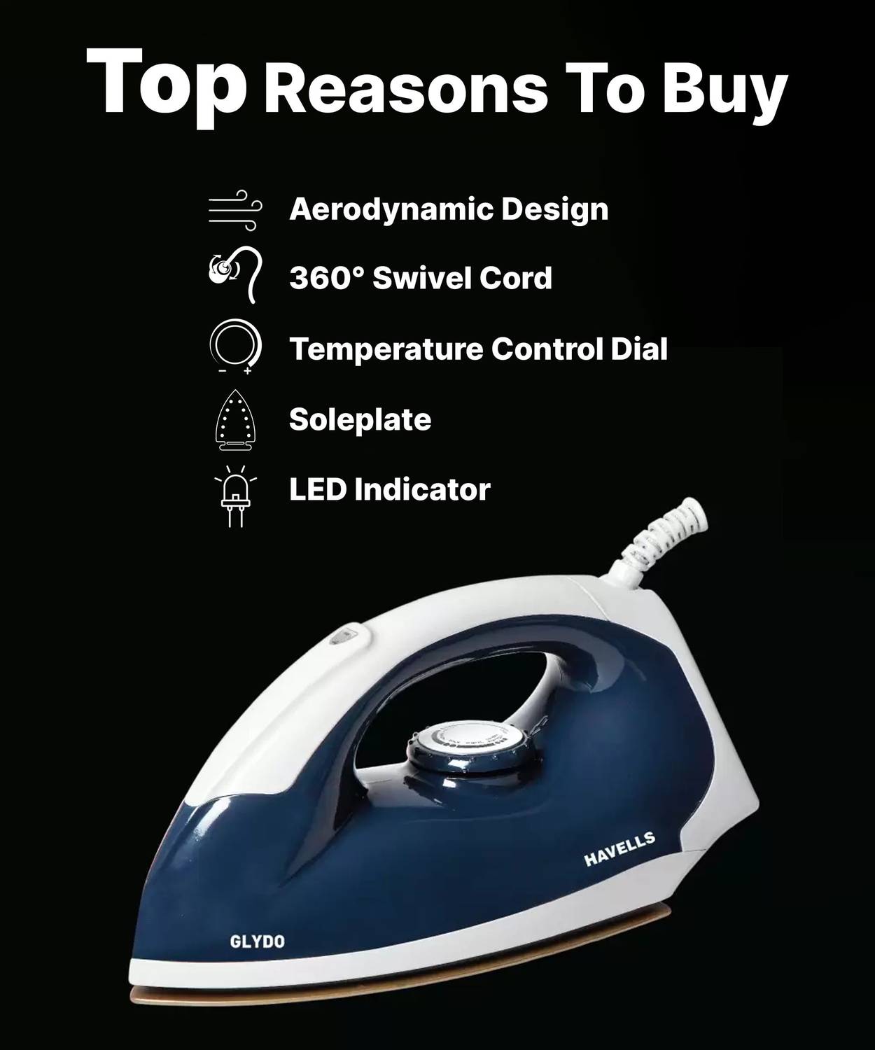 HAVELLS glydo 1000W Dry Iron - Image 4