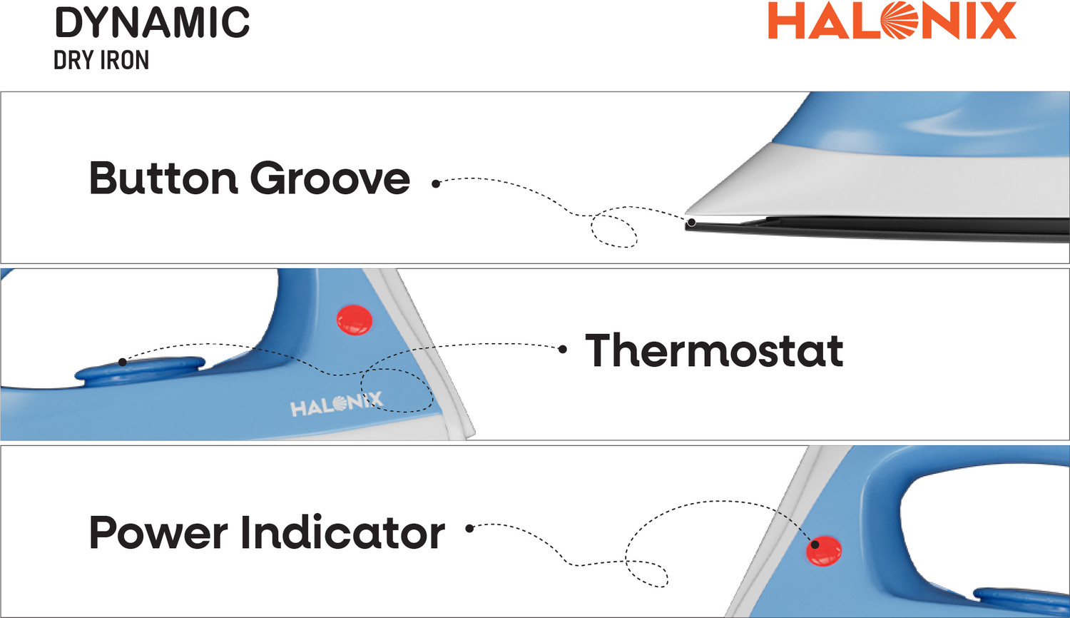 Image of HALONIX Dynamic 1000W DRY IRON 1000 W Dry Iron (Blue)