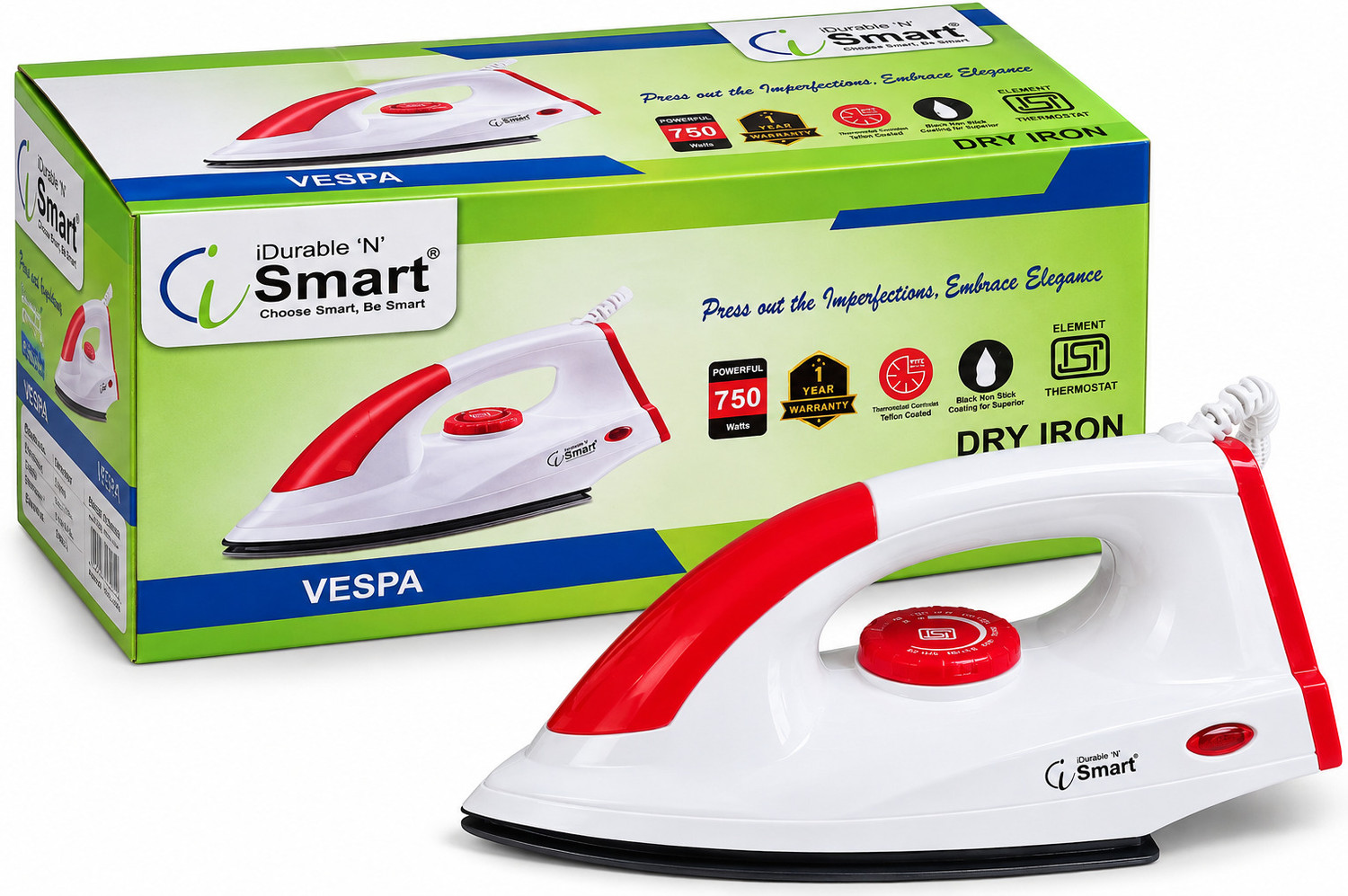 Image of iDurable 'N' Smart Vespa-Code-60 750 W Dry Iron (Red)