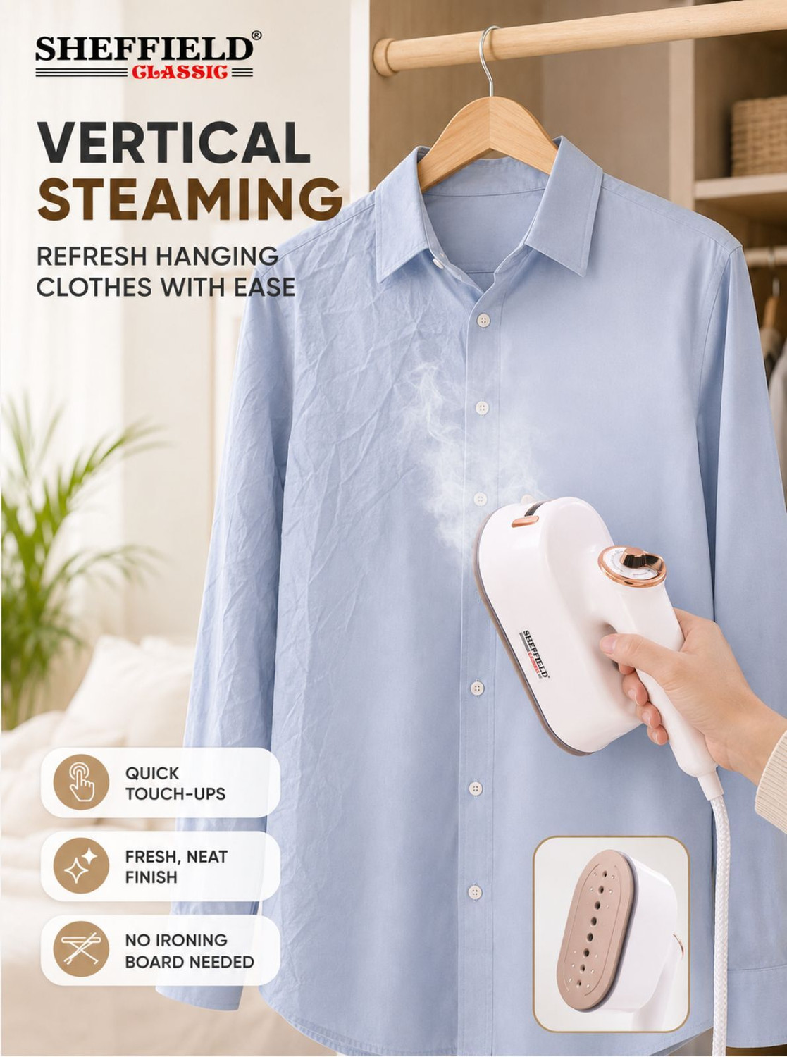 Image of Sheffield Classic 2 in 1 Mini Steam Iron For Clothes Horizontal & Vertical Use | 180 Rotating 1000 W Garment Steamer