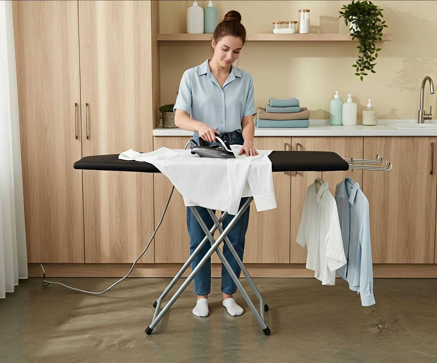 blessy by Blessy Premium Quality Wooden Ironing Board/Table with Iron Holder, Foldable & Adjustab Ironing Board