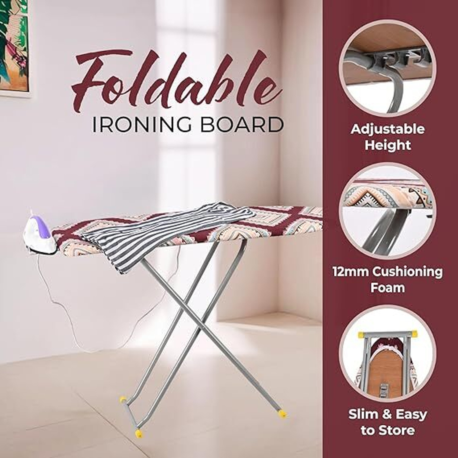 Image of Maanit Wooden Self Standing With Foldable Height Adjustable Heavy duty Color And Design Ironing Board