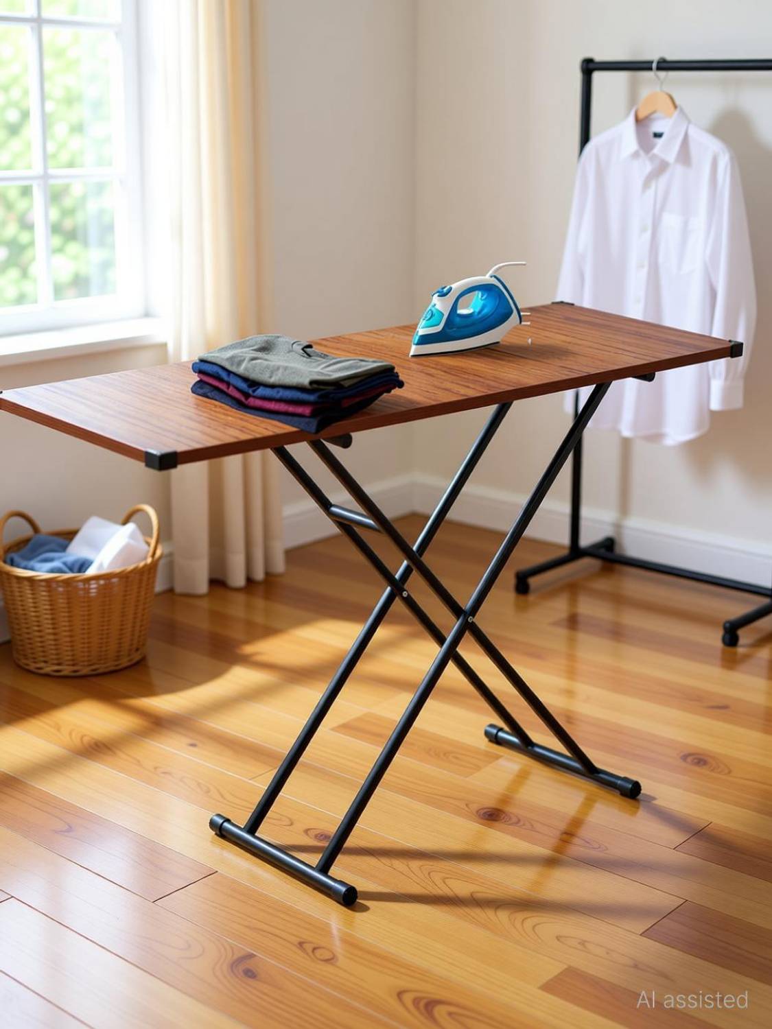 Jaimini Wood Brown Iron Table | Foldable Wooden Ironing Table for