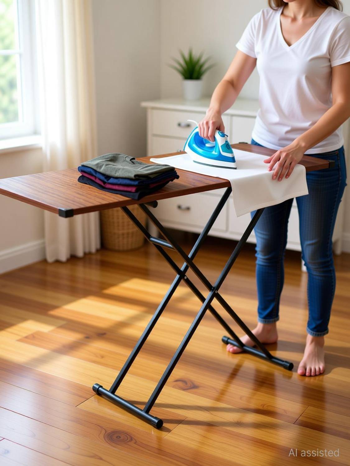 Jaimini Wood Brown Iron Table | Foldable Wooden Ironing Table for