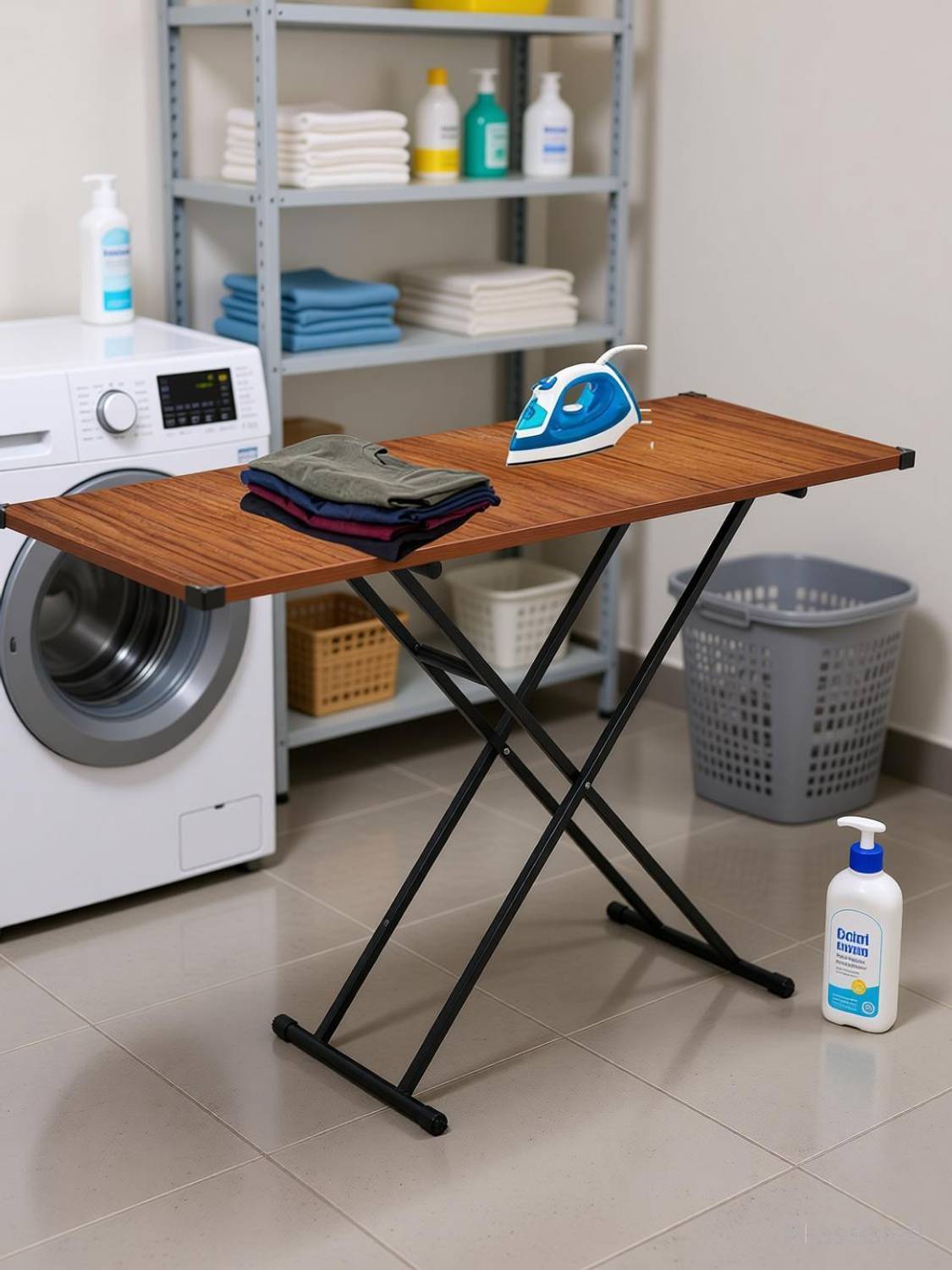Jaimini Wood Brown Iron Table | Foldable Wooden Ironing Table for