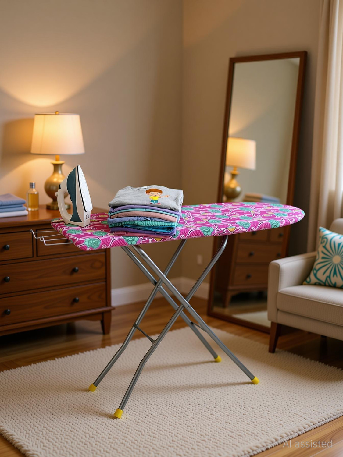 Image of Soaring by NA X-Pres Wooden Foldable Table With Iron Holder and 3mm Felt Padding Ironing Board