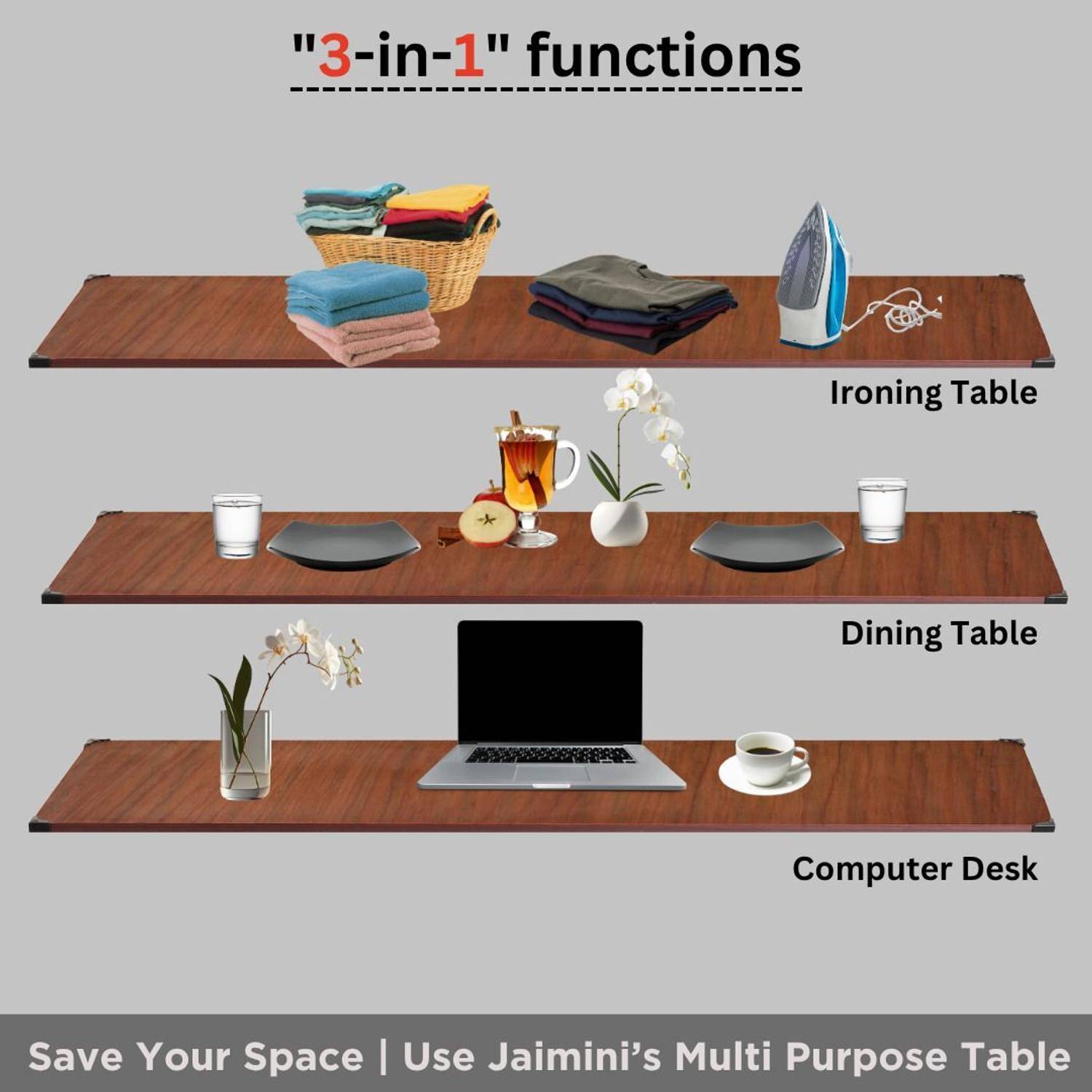 Jaimini by KSI Wood Brown Iron Table | Foldable Wooden Ironing