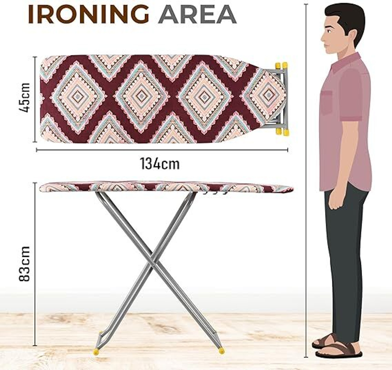 Image of Maanit Wooden Self Standing With Foldable Height Adjustable Heavy duty Color And Design Ironing Board