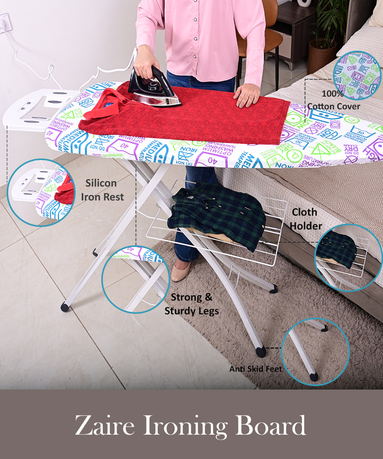 Image of Tidy Homz Zaire Ironing Board- Indian Circle Design Ironing Board