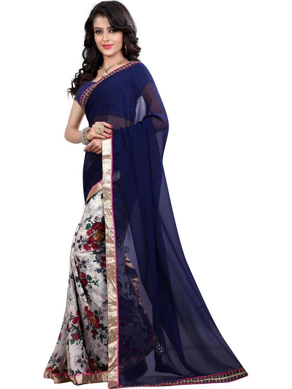 Bombey Velvat Fab Floral Print Daily Wear Chiffon Saree