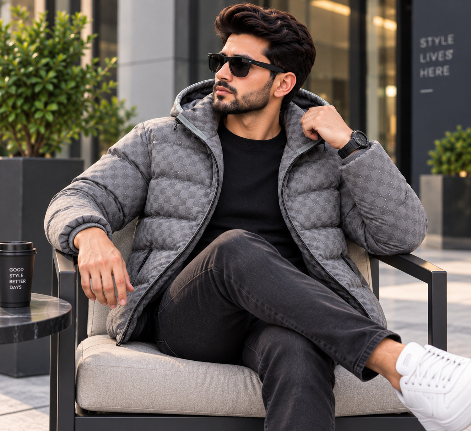Image of VASTAREAL Men Checkered Puffer Jacket