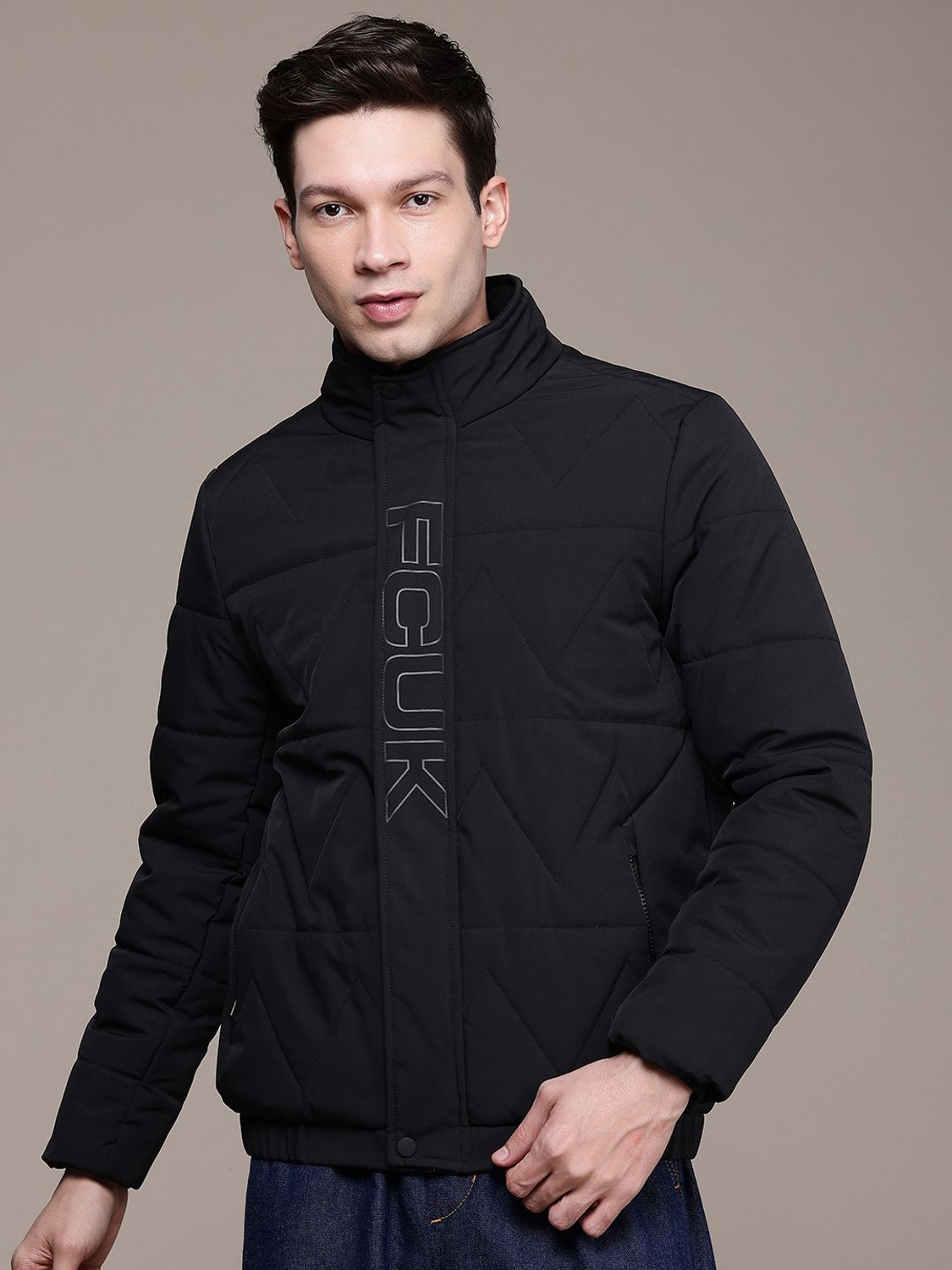 Image of FCUK Full Sleeve Solid Men Puffer Jacket