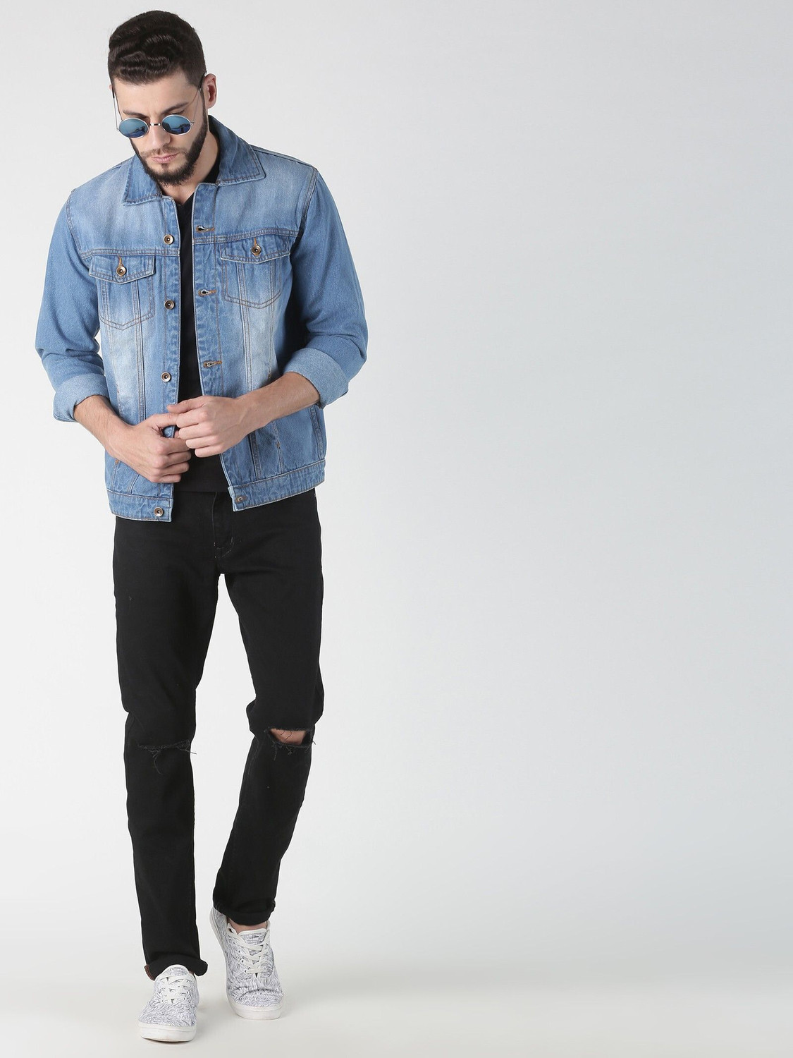 Image of VROJASS Men Solid Denim Jacket