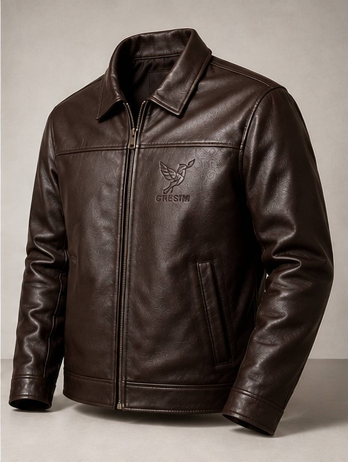 Men Solid Leather Jacket - Image 1