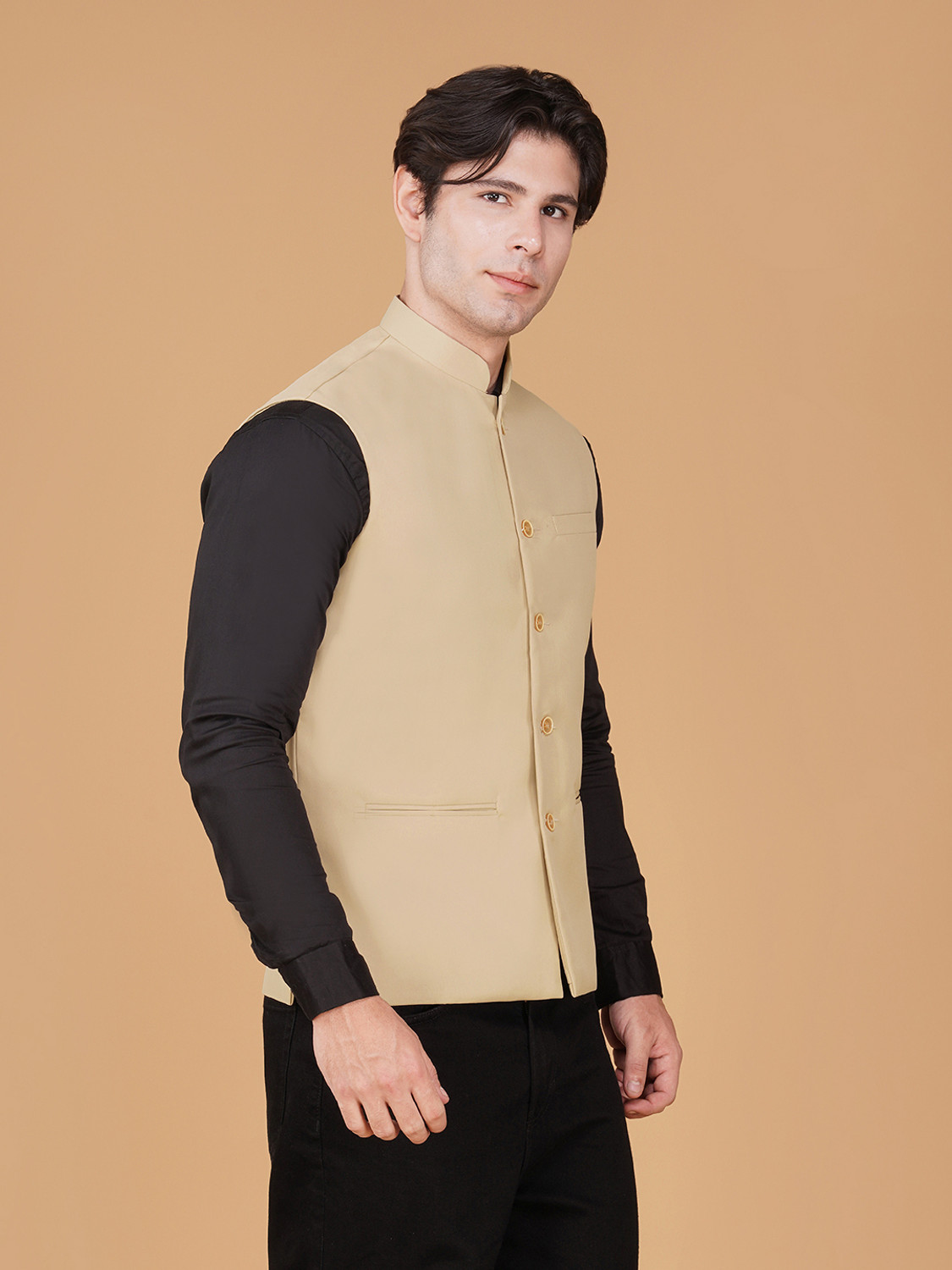 Image of Vastraa Fusion Sleeveless Solid Men Jacket