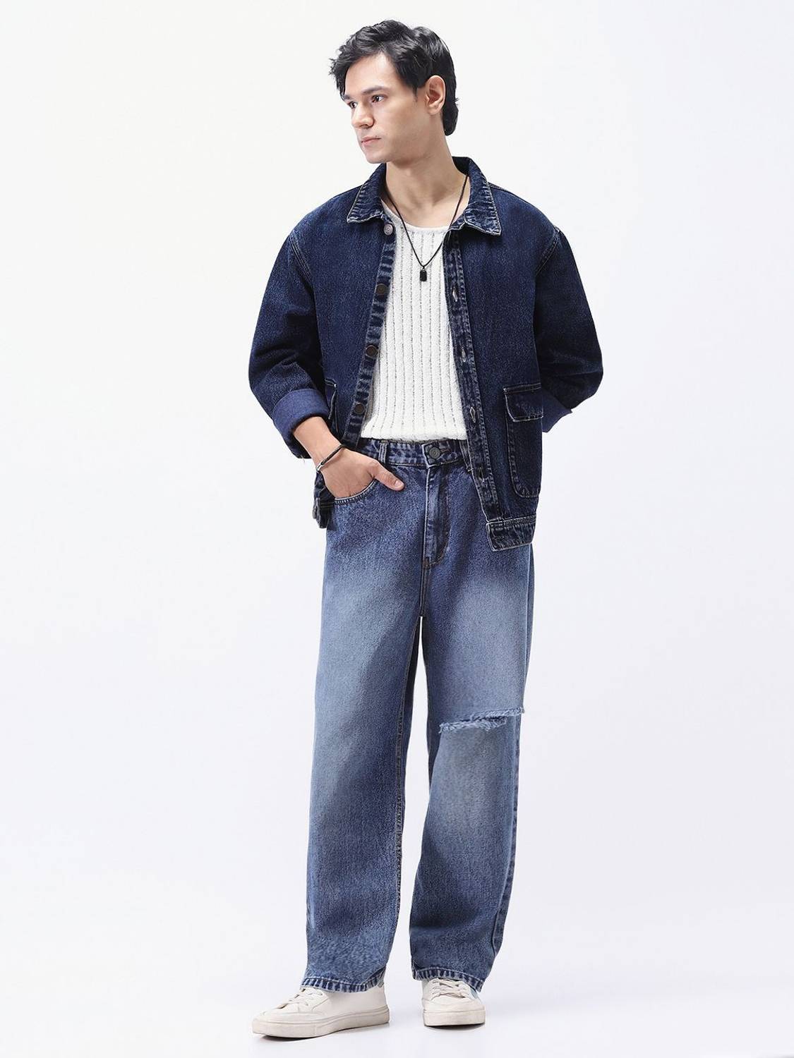 Urbano Full Sleeve Solid Blue Denim Jacket - Image 4