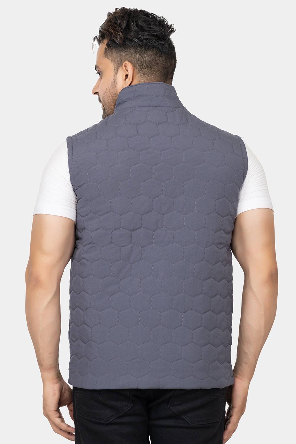 STYLOPLEX Men's Sleeveless Self Design Jacket - Image 2