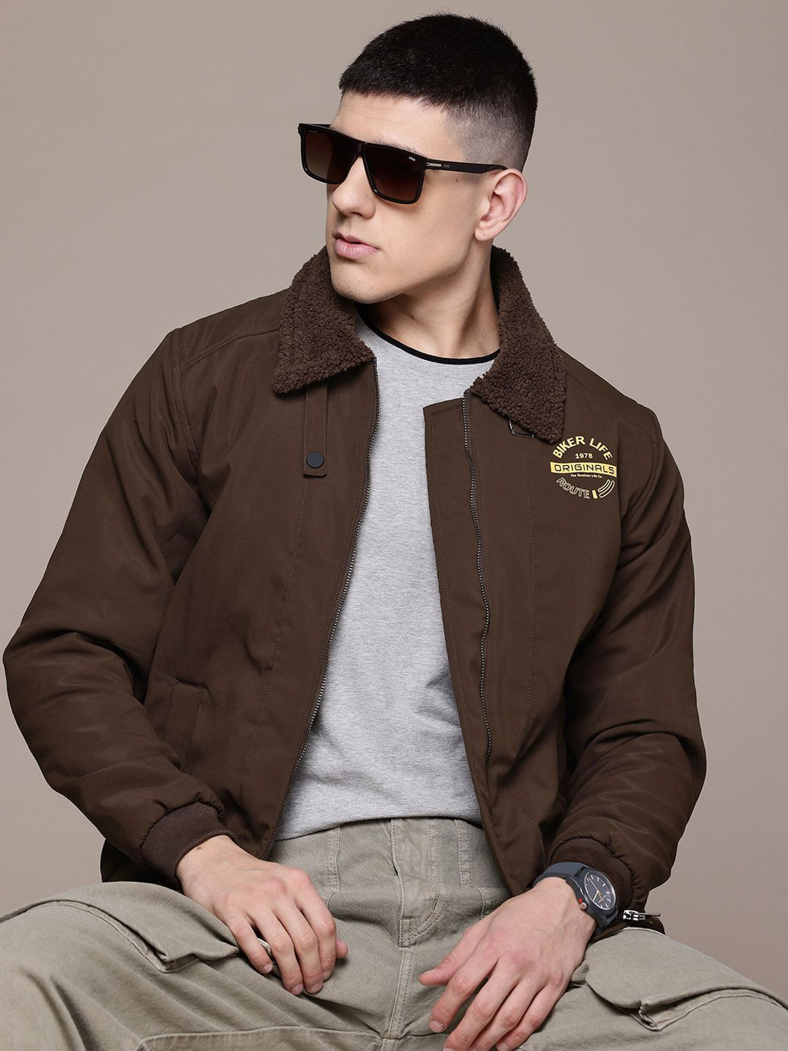 Roadster Full Sleeve Solid Men Bomber Jacket