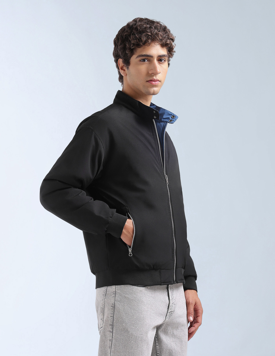Image of FLYING MACHINE Men Solid Bomber Jacket