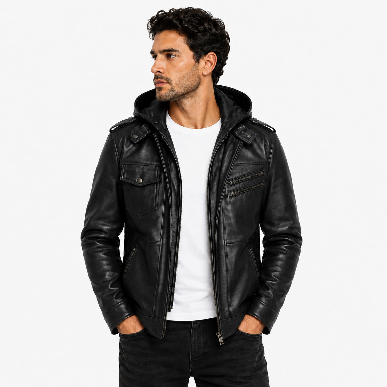 Image of TAJLEATHER Full Sleeve Self Design Men Jacket