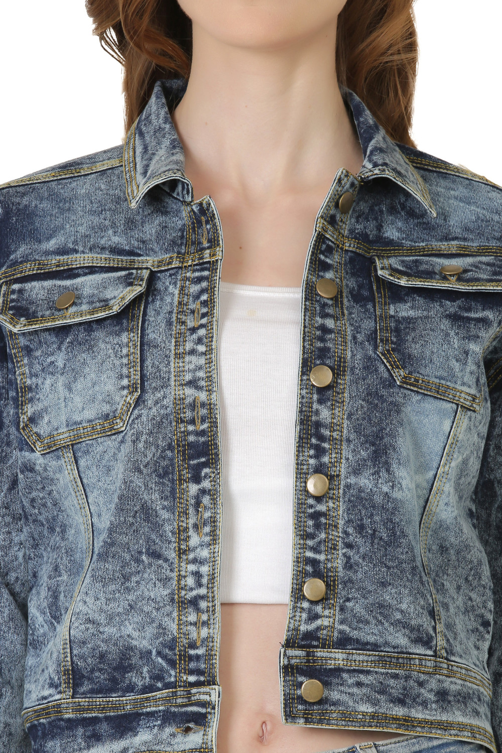 Image of SAAKAA Full Sleeve Washed Women Denim Jacket