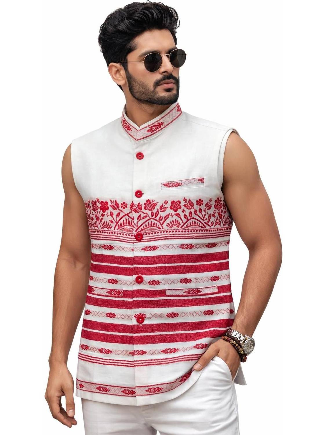Adivasi Sleeveless Striped Men Jacket