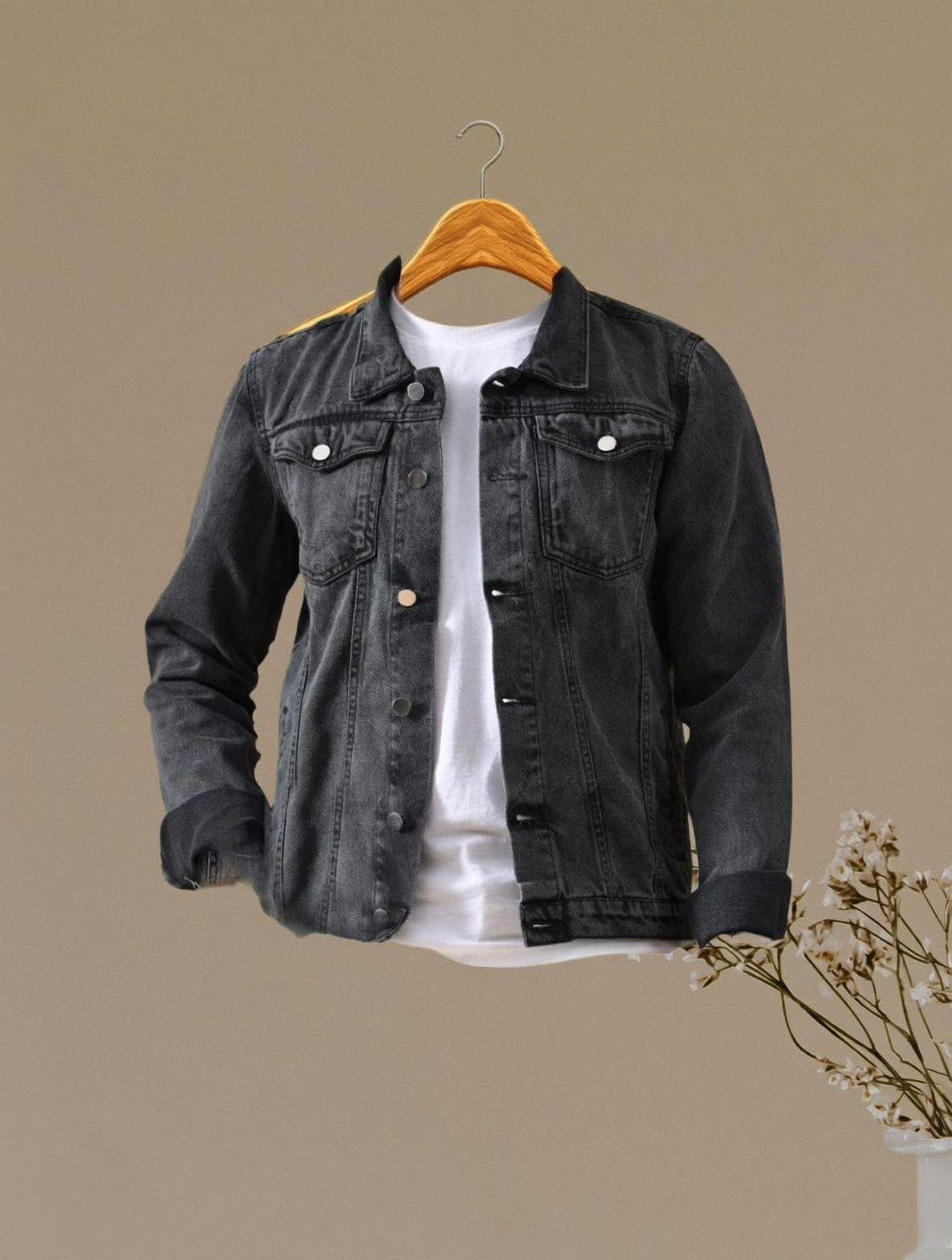 Image of Flaring Full Sleeve Solid Men Denim Jacket