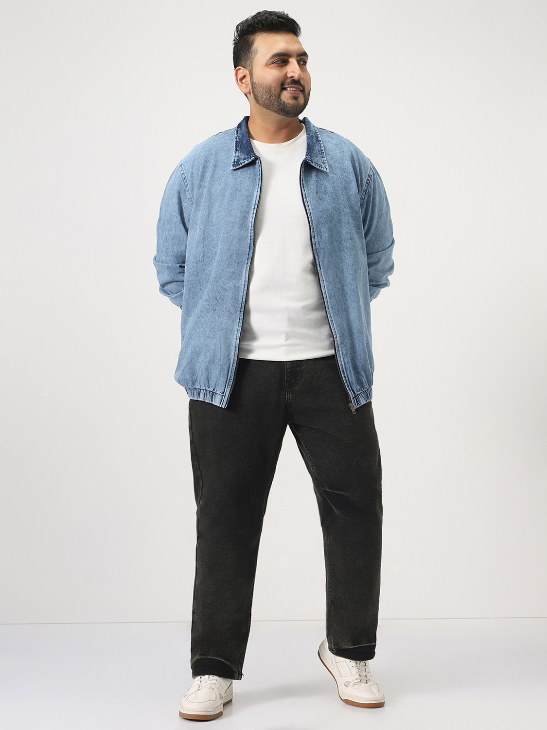 Image of Urbano Plus Full Sleeve Washed, Solid Men Denim Jacket