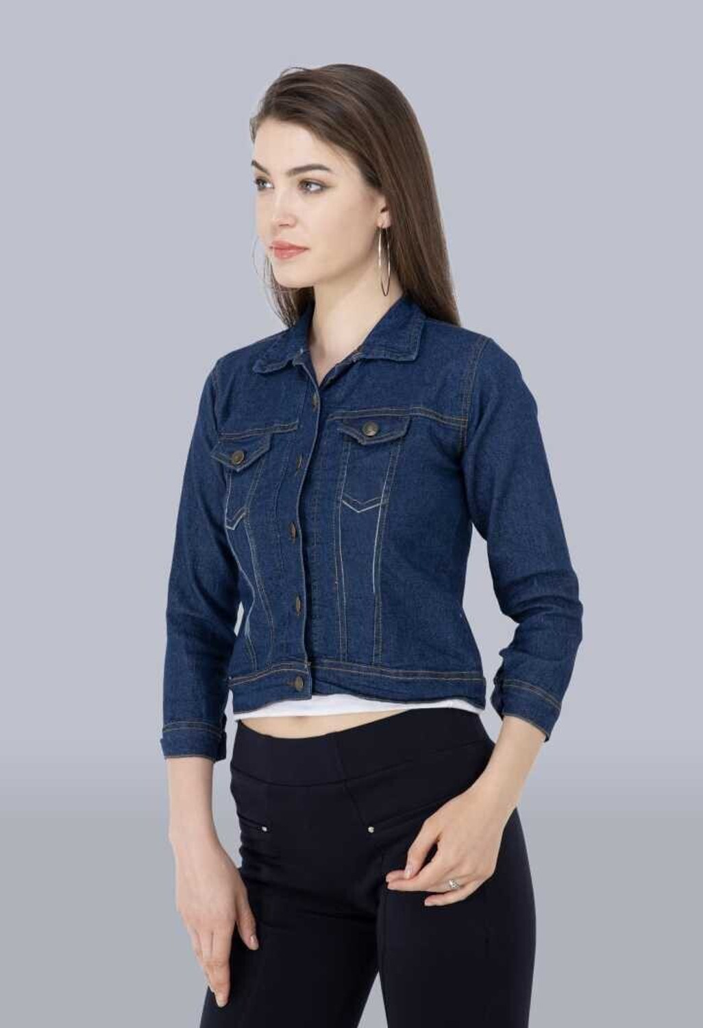 Image of zari junction Full Sleeve Solid Women Jacket Women Solid Denim Jacket