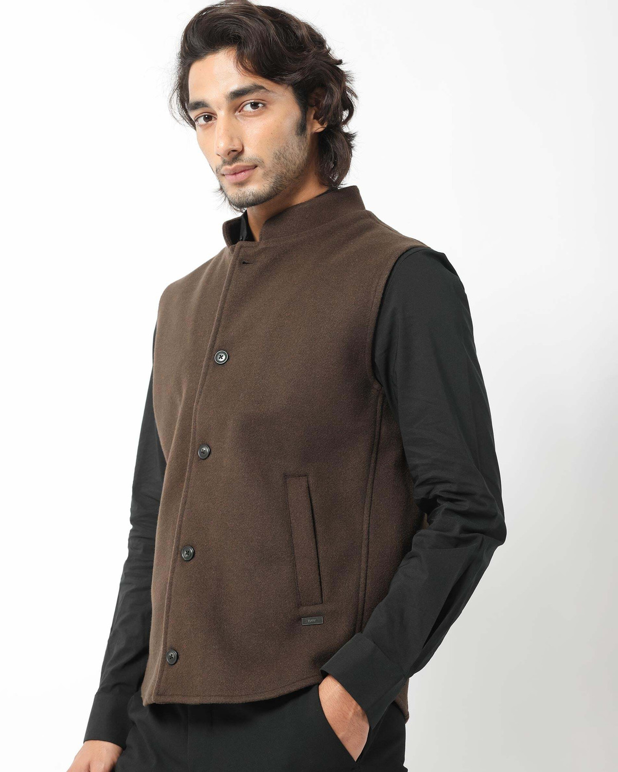 Image of RARE RABBIT Sleeveless Solid Men Jacket
