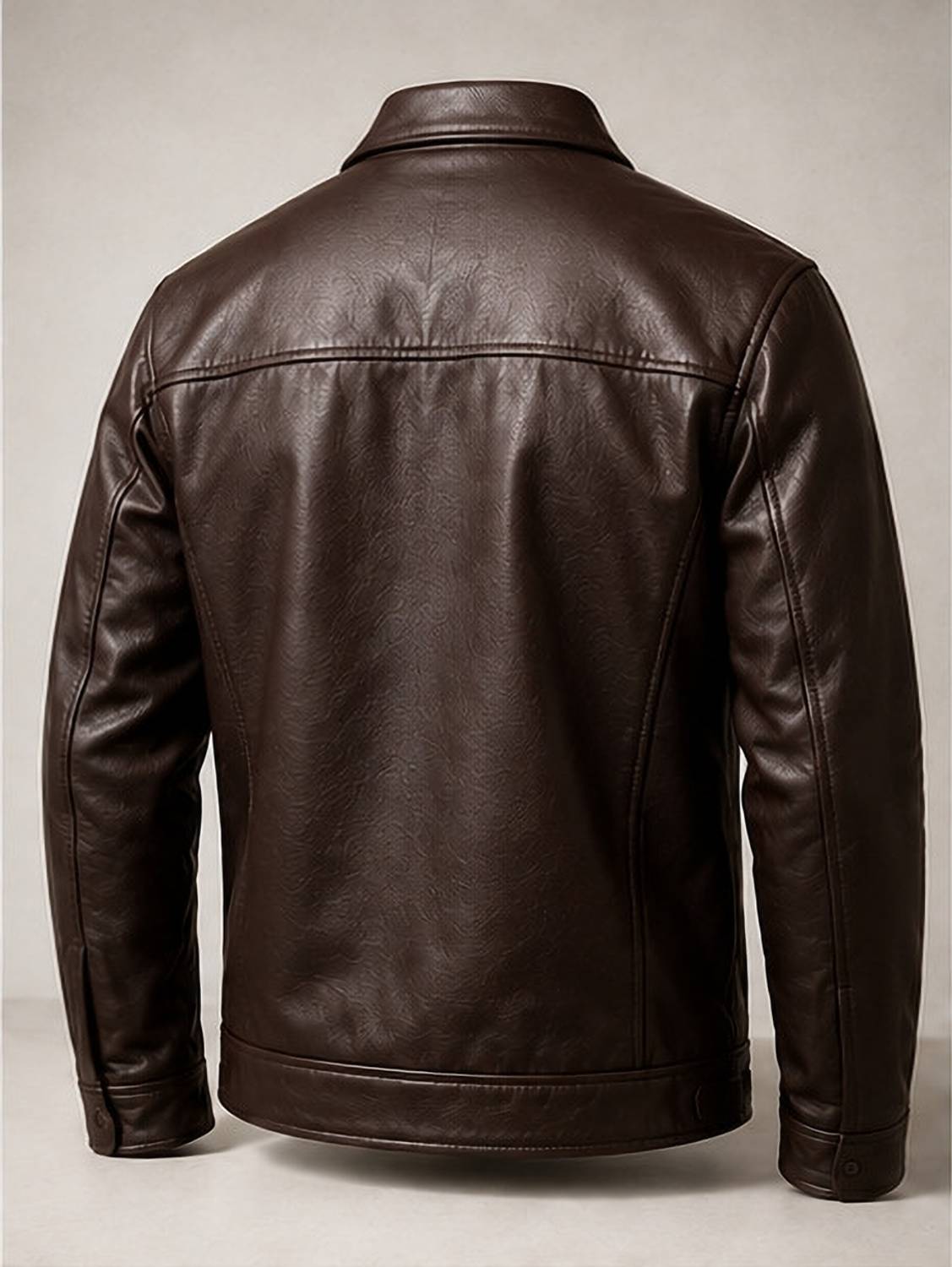 Men Solid Leather Jacket - Image 2