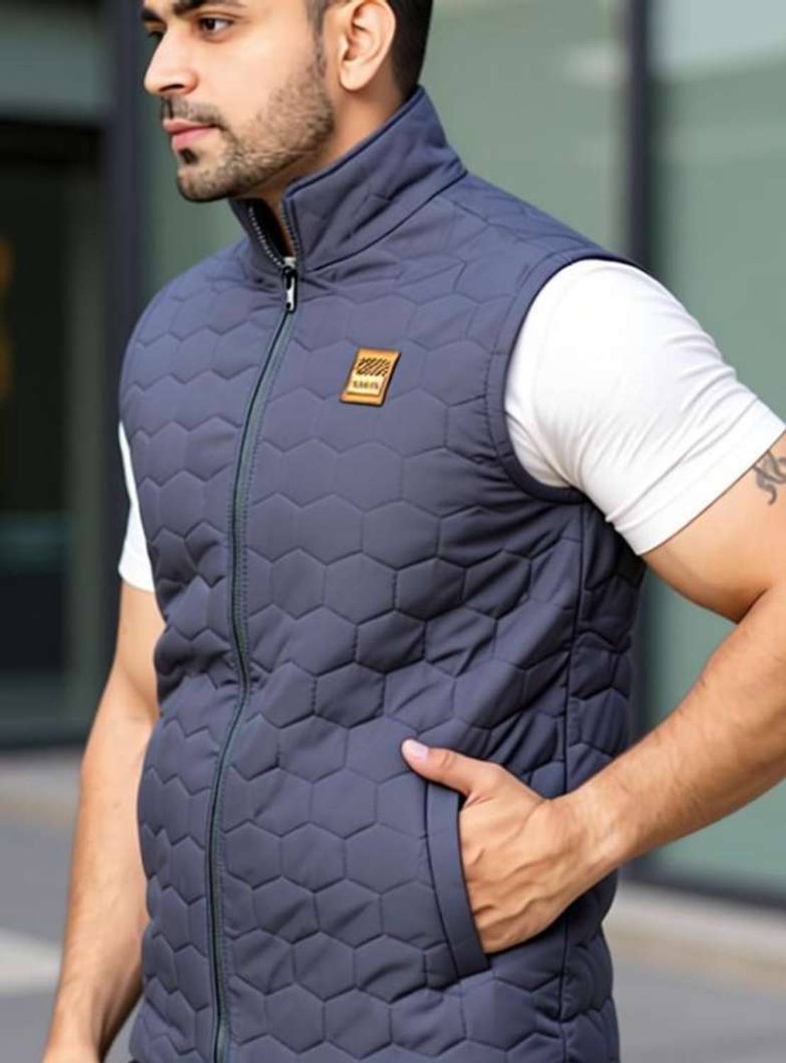 STYLOPLEX Men's Sleeveless Self Design Jacket - Image 3