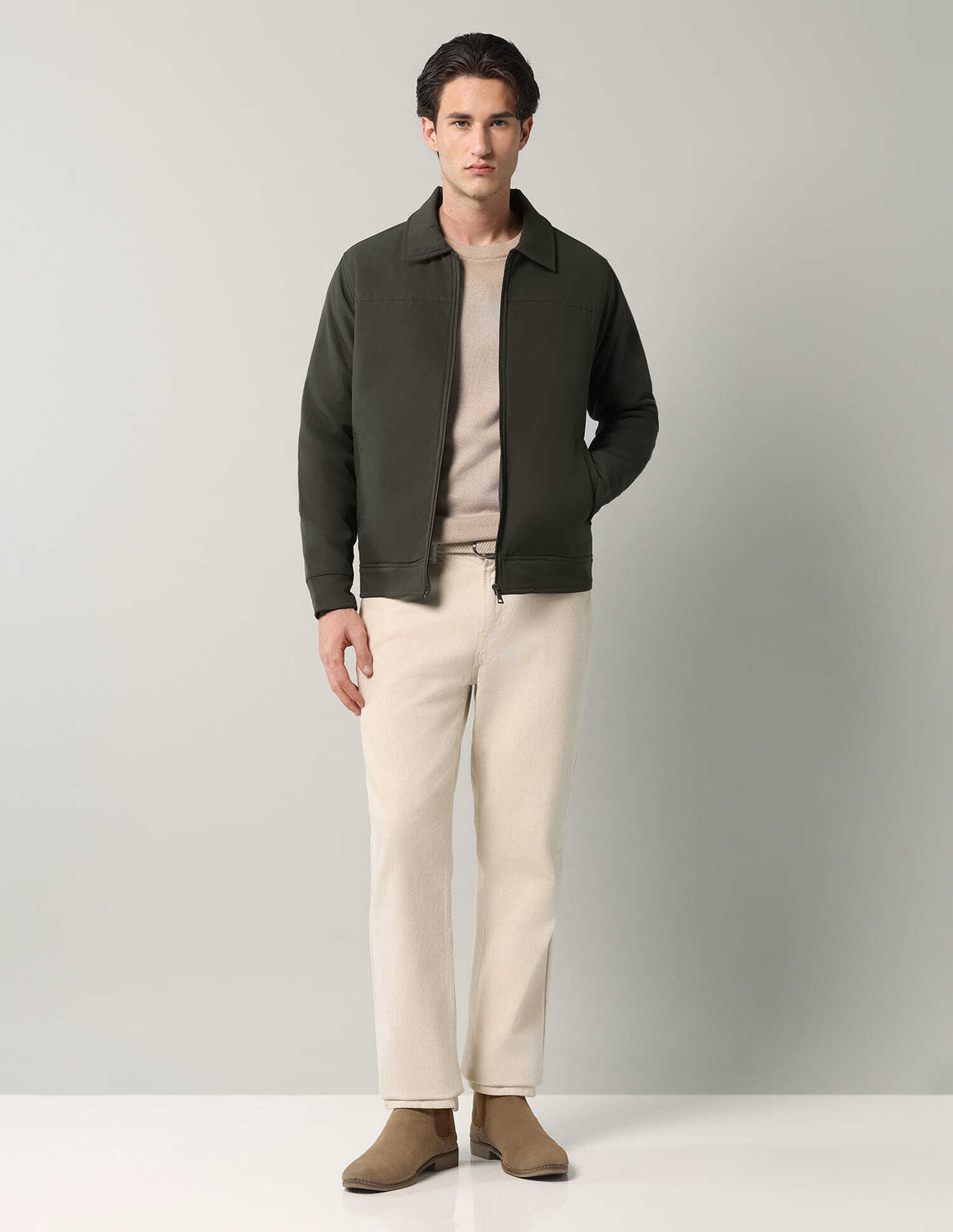 Image of AD by Arvind Full Sleeve Solid Men Jacket