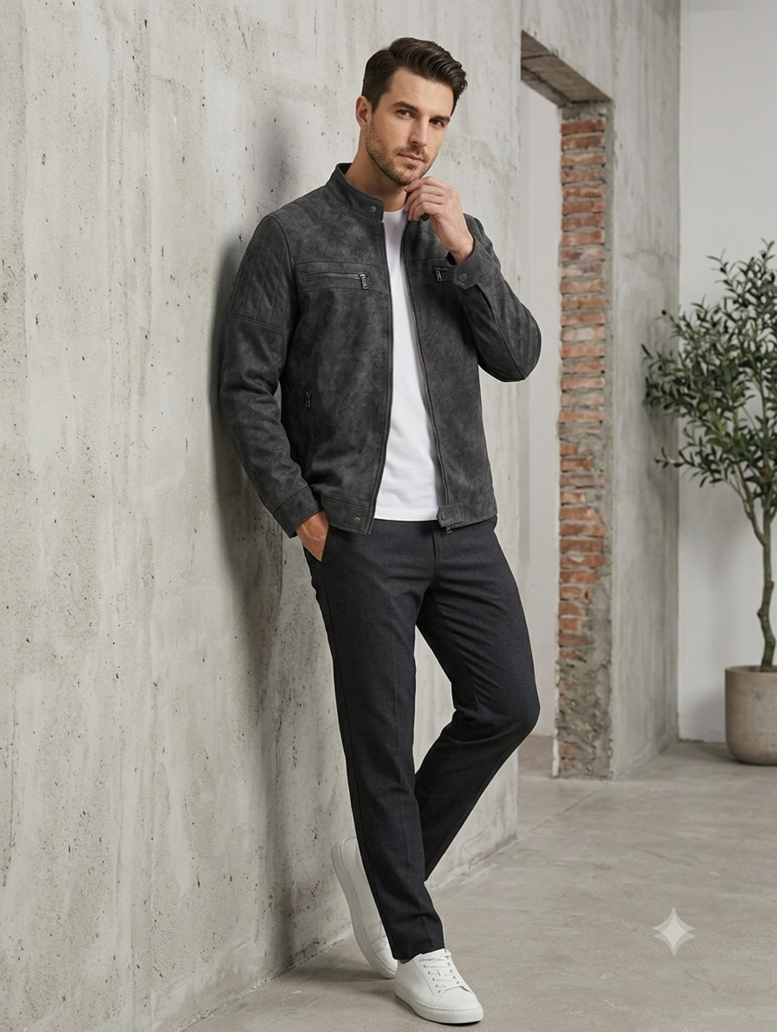 Image of GENZARTICLES Men Self Design Leather Jacket