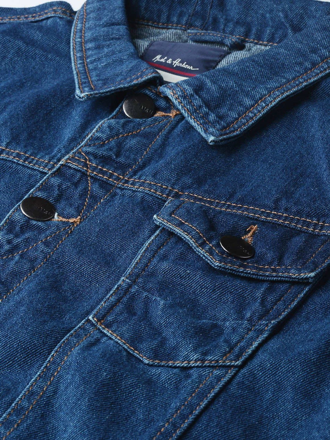 Image of Mast & Harbour Full Sleeve Washed Men Denim Denim Jacket