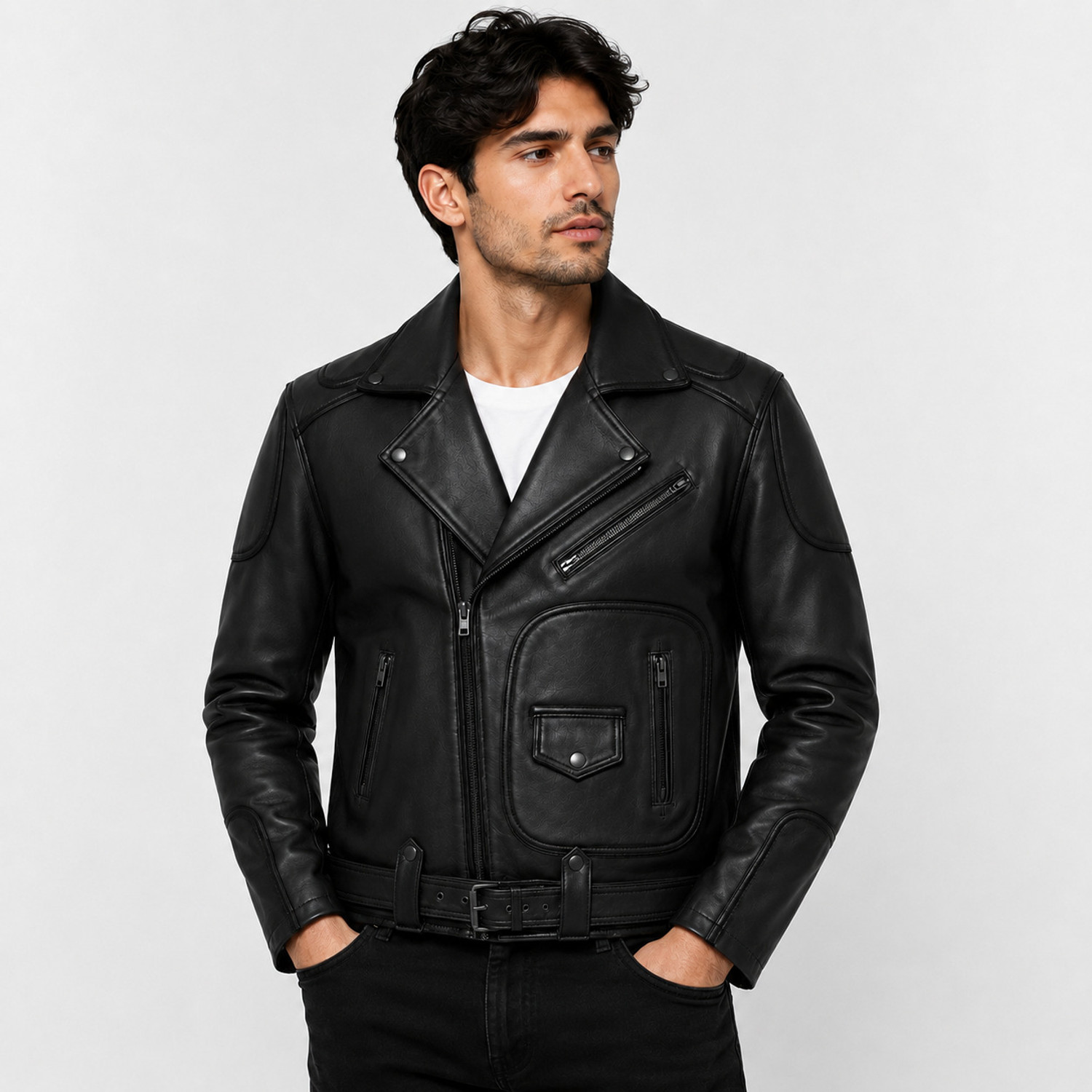 Image of TAJLEATHER Men Solid Biker /Riding Jacket