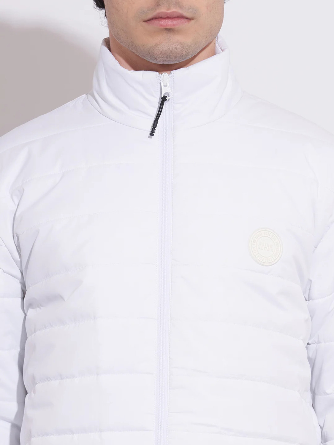 Image of BEING HUMAN White Regular Fit Men's Jacket by Being Human Clothing Men Solid Puffer Jacket