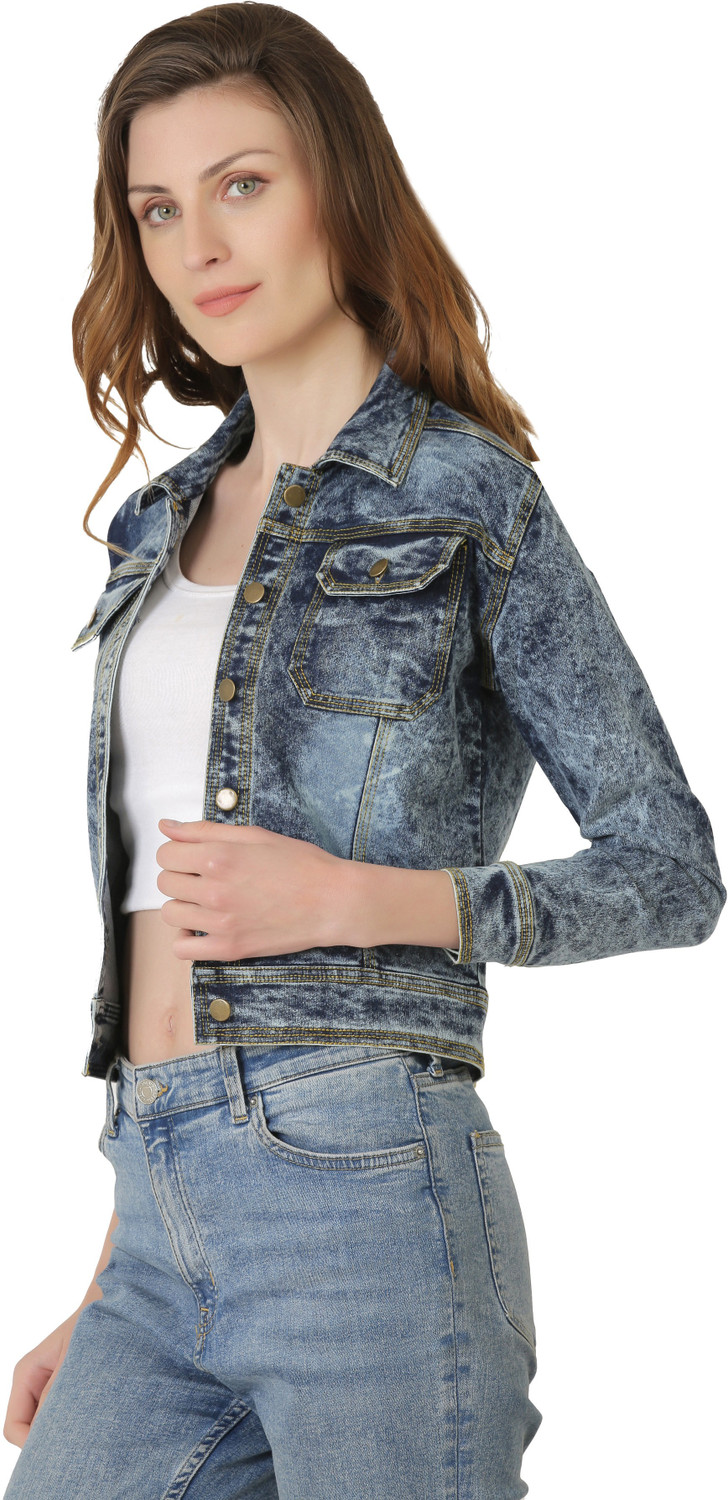 Image of SAAKAA Full Sleeve Washed Women Denim Jacket