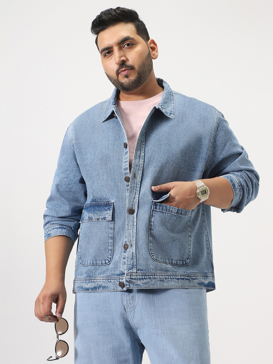 Image of Urbano Plus Full Sleeve Washed Men Denim Jacket