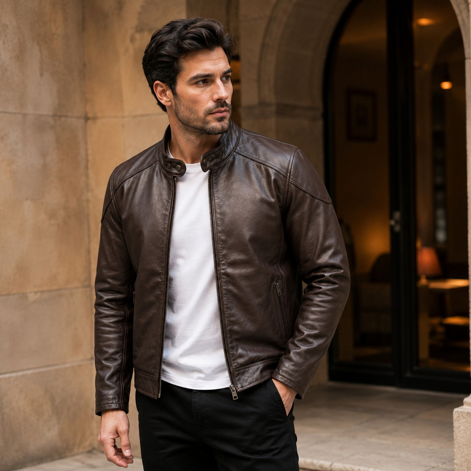 Image of TAJLEATHER Full Sleeve Solid Men Jacket