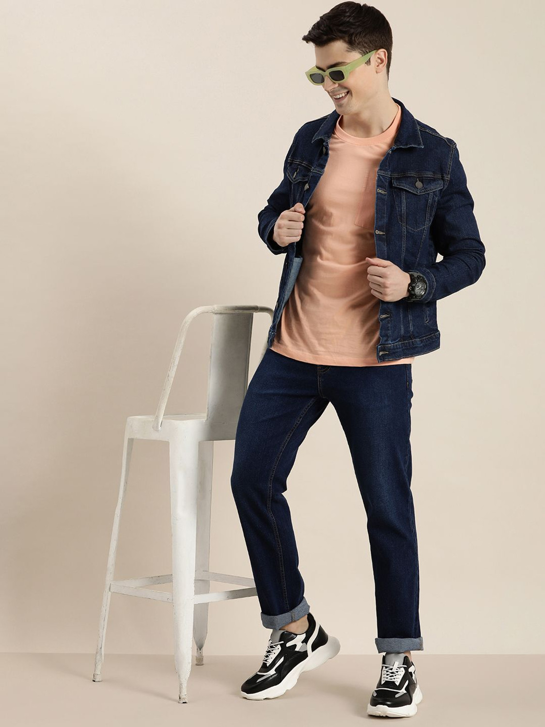 Image of HERE&NOW Men Self Design Denim Jacket