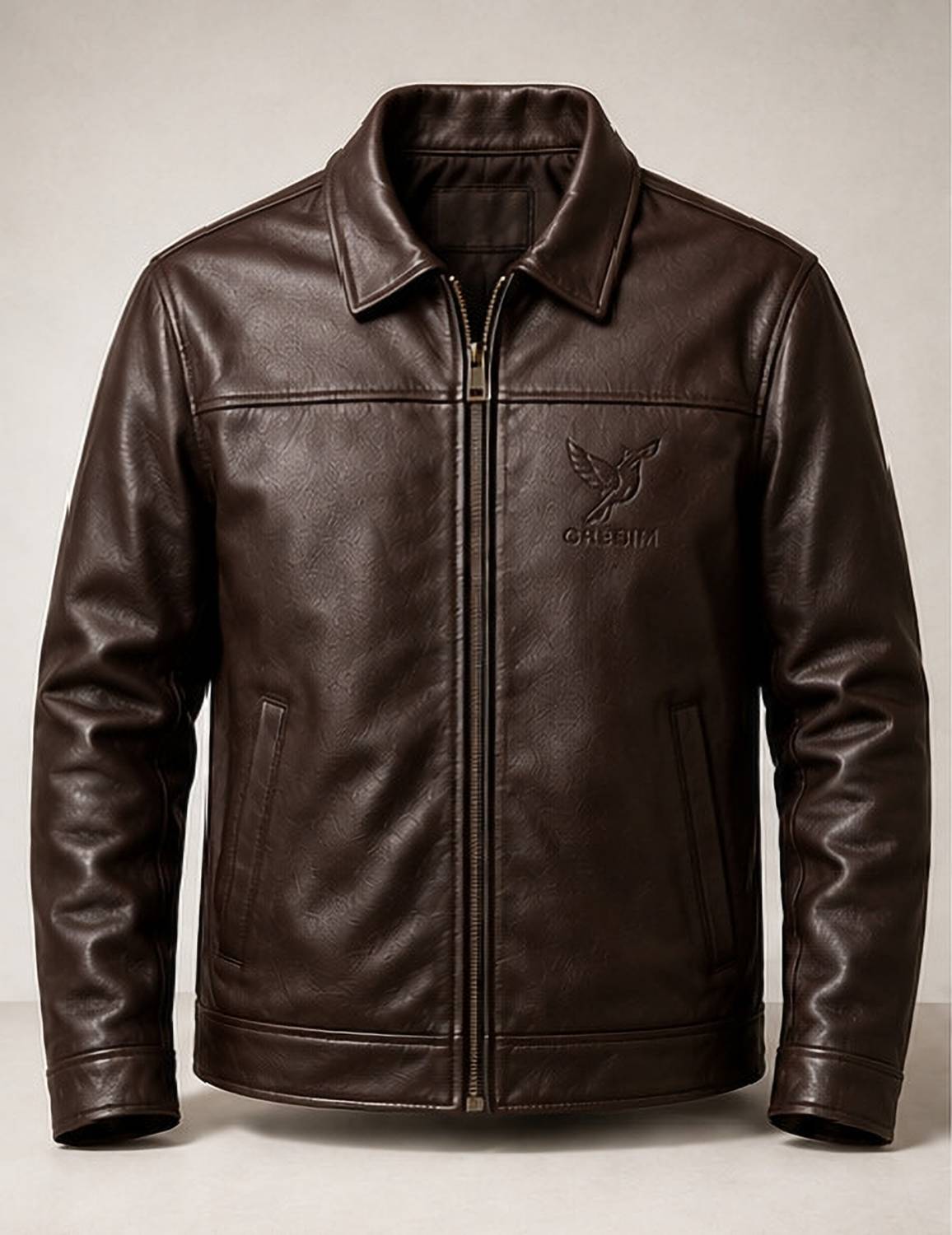 Men Solid Leather Jacket - Image 3